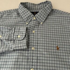 Ralph Lauren Men's XL Custom Fit Blue Long Sleeve Plaid Button-Down Flesh Pony
